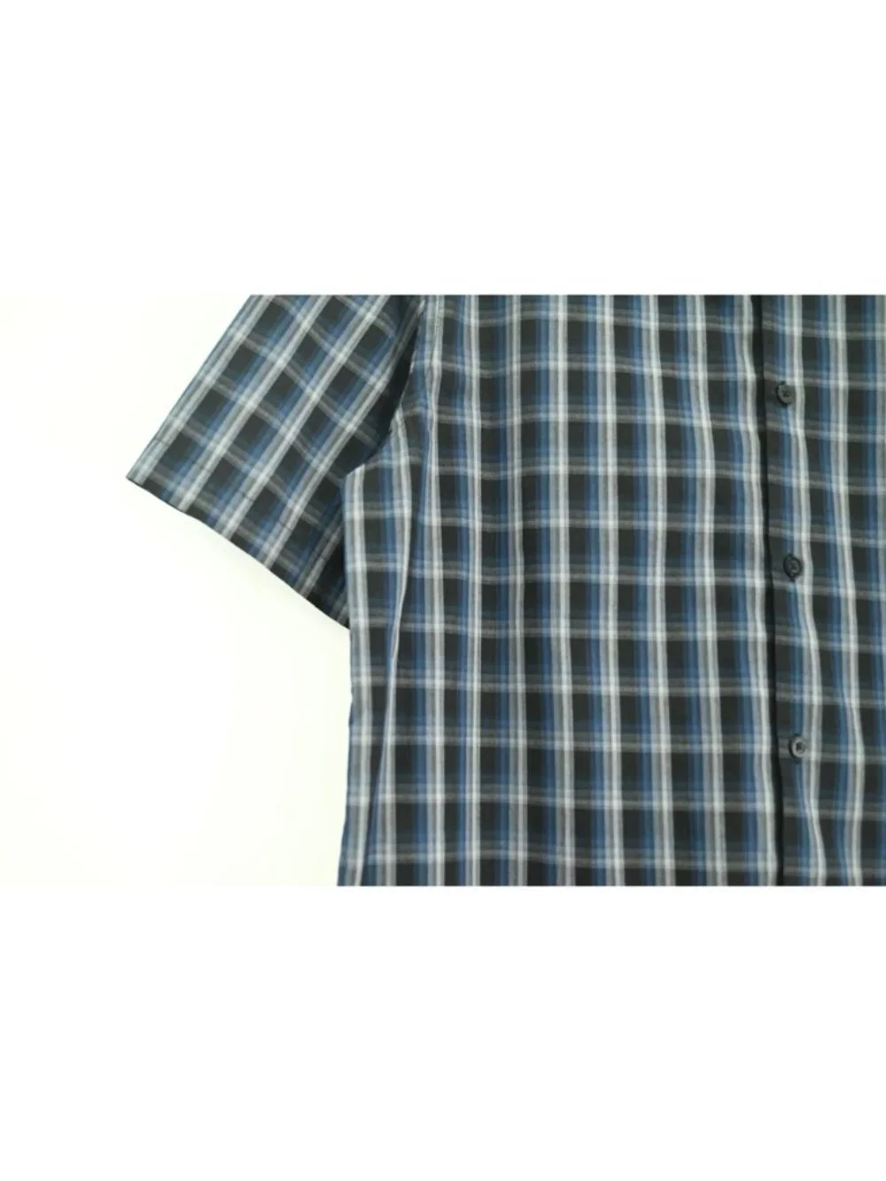 Alfani Short Sleeve Regular Fit Plaid Button Up Shirt Blue Black Gray Size M